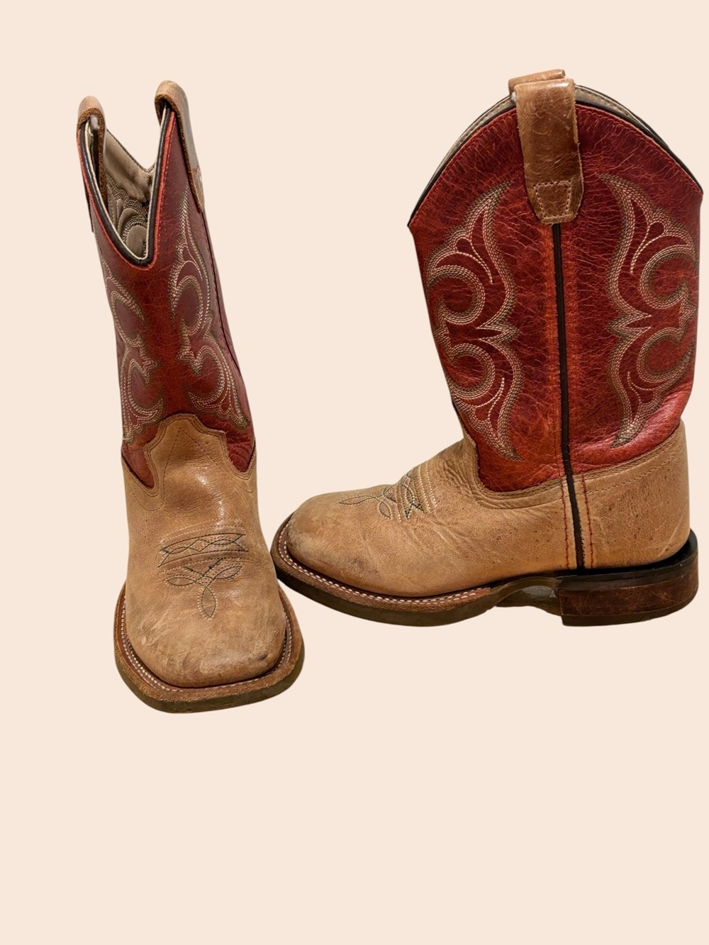 Boot Barn Boy’s Western Cowboy Boots Tan Leather Red Shaft US 12.0